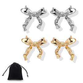 KSUKTSW 2 Pairs Bow Earrings with Exquisite Velvet Bag, Gold Silver Bow Stud Earrings for Women, Bow Earrings, Bows Jewellery, Women, Valentine's Day, Thanksgiving, Birthday Gift, Stainless Steel, No