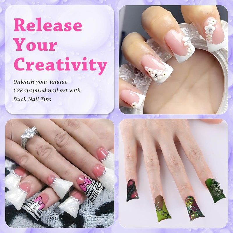outopen 504pcs Long Duck Nail Tips L Feet Clear Flare