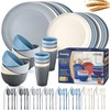 Wheat Straw Dinnerware Sets,64-Piece Plates and Bowls Sets for 8-Unbreakable,Reusable