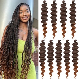 Unionbeauty 30 Inch 9 Packs Body Wave Braiding Hair Pre-Feathered Braiding Hair Ombre Ocean Deap Twist Synthetic Crochet Hair for French Curl Crochet Braids Easy Braids Hair Extension for Women (T30#)