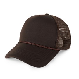 Classic Foam Trucker Hat Summer Mesh Rope Cap Solid Two Toned Blank Hat for Mens Womens Adjustable Strap Light Weight (Brown)