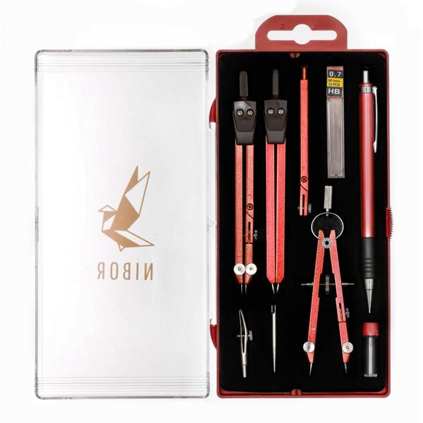 NIBOR Premium Compass Set in Beautiful Colours, Durable, 9-Piece Geometry