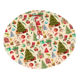 Retro Noel Christmas Tree Skirt 30 Inches Vintage Santa Tree Skirts Xmas Mat Farmhouse Ornaments Decorations for Mini Small Pencil Big Trees