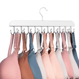 Vizirwpfot Bra Hangers for Closet Organizer,Tank Top Hanger with 20 Hooks,Space Saving Wooden Adjustable Hangers,Closet Organizers and Storage Suitable for Dorm,Apartments (1, White)