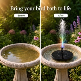Solar Fountain Pump for Bird Baths & Gardens – Color-Changing LED Water Fountain with 6 Nozzles for Outdoor Decor