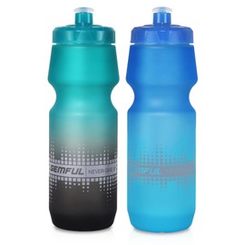 GEMFUL Bike Water Bottle 24oz Cycling Water Bottle with Leak-Proof Lid Squeeze Design BPA-Free Sports Bottles for Mountain/Road Bikes (Gradient Green Black+Blue Green)