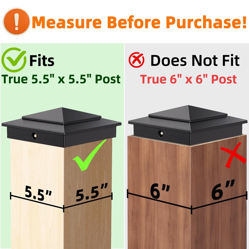 Toscoco 6" x 6" Aluminum Pyramid Post Caps Fits Actual