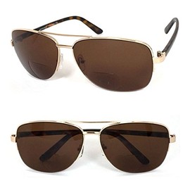 VeryHobby Retro Mens Pilot Semi Rimless 60mm Bifocal Tinted Sun Reader Reading Sunglasses (+2.50, Gold)