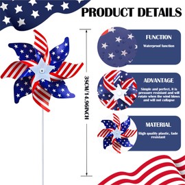 10Pcs Patriotic Pinwheels Decorations, 4th of July American Flag Patriotic Pinwheel Red White and Blue Decorations, Independence Day Decorations Outdoor Spinners for Yard and Garden