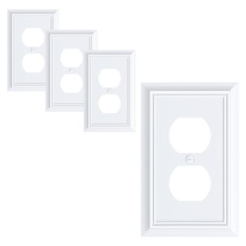 4-Pack Duplex Outlet Cover Plate, Decorative Pure White Switch Plates and Outlet Covers, Natural Bamboo Fiber Wall Plates for Electrical Outlets, 1 Gang Receptacle Cover, Corrosion Resistant