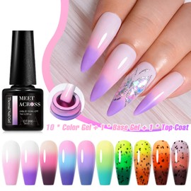 MEET ACROSS 12PCS Color Changing Gel Nail Polish Set Glitter Temperature Mood Changing Color Changed Gel Soak Off Nail Art Design Kit Manicure at Home Special Gifts for Women Girls