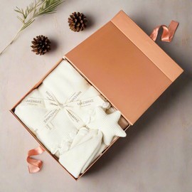 MakeMake Organics GOTS Certified Organic Cotton Baby Boys Girls Hand-Scalloped Knitted Baby Blanket with Star Shape Lovey for Babies Gift Set - Ivory, 30"x40"