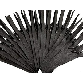 Invisible YKK (Conceal) Black Zippers for Apparel & Craft Projects - Closed Bottom - Color Black - Made in The United States (25 Zippers Per Pack) (8" Inches)