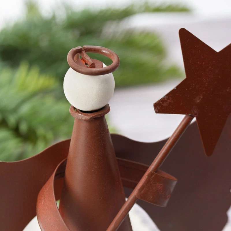 6-1/2" Rustic Tin Angel Christmas Tree Topper Holding a Star