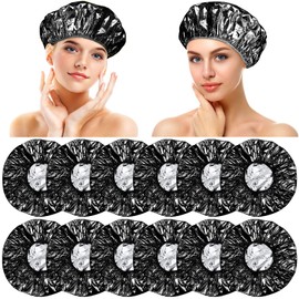 12 Pieces Deep Conditioning Caps Aluminum Foil Reusable Hair Processing Hair Coloring Shower Caps for Home Salon Use(12 Inch,Black)