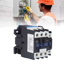 220V/380V AC Contactor, Cjx2‑3210 Coil Normally Open 3 Pole 220V 32A AC Circuit Power Contactor Silver Alloy Contact, For Power Distribution Relay Control