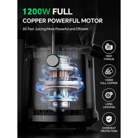 Juicer, 1200W Juicer Machine with 3" Feed Chute for Whole Fruits and Vegs, Dual Speeds Centrifugal Juice Extractor Maker with Heavy Duty Full Copper Motor, High Juice Yield blender, Easy to Clean