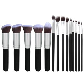 WET SKY - Makeup Brushes Set 14 PCS For foundation, Powder, Concealer, and Eye Shadow Application, Featuring Premium Synthetic Bristles in a Stylish. (Silver & Black)