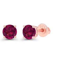 14K Rose Gold Plated Sterling Silver 5mm Round Created Ruby July Birthstone Screwback Stud Earrings
