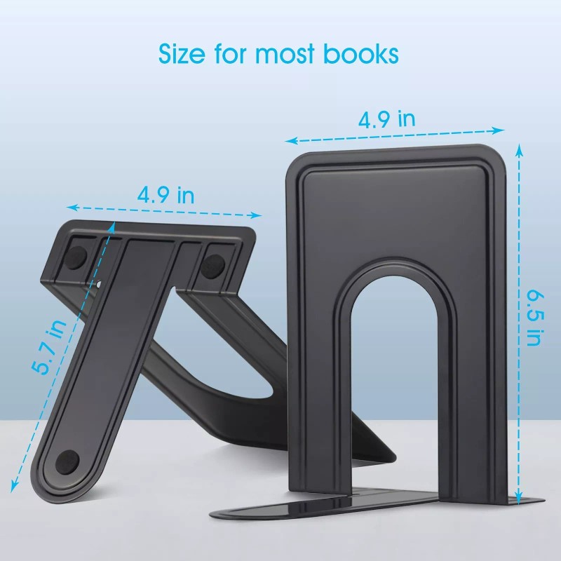 HappyHapi Bookends, 28pcs Metal Bookends, Black Book Ends Holder, Book