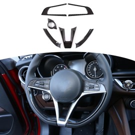 DIYUCAR 6 Pcs ABS Carbon Fiber Car Steering Wheel Decoration Trim Sticker for Giulia Stelvio 2017-2019