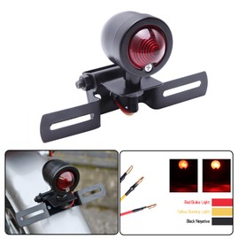 DREAMIZER 12V Black Motorcycle Tail Light Brake Stop Running Light Lamp with License Plate Holder Compatible With Bobber Chopper Cafe Racer