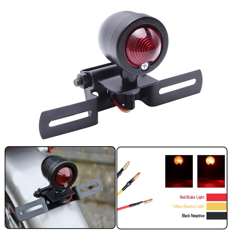 DREAMIZER 12V Black Motorcycle Tail Light Brake Stop Running Light