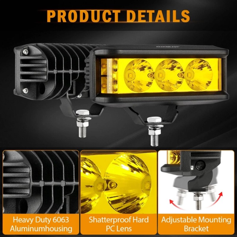 AUXBEAM 5" LED Light Bar Pods Offroad Driving Fog Amber
