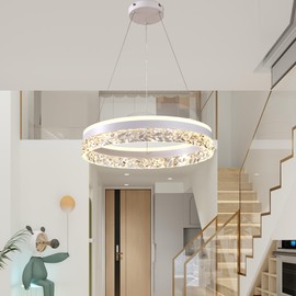 MARKYEE Modern Chandelier with LED, Dimmable Round Chandeliers with Remote Control, 3-Color Acrylic Pendant Light Fixture for Living Room Dining Room Bedroom D19.7in/50cm White