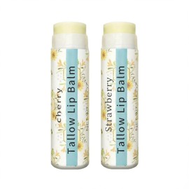 Grospe Grass-Fed Tallow Lip Balm Set, Cherry & Strawberry, 2 Pack | Grass-Fed Tallow with Honey & Beeswax for Dry, Chapped Lips — Simple Ingredients, Long-Lasting Moisture for Men & Women