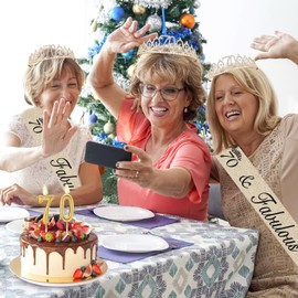70th Birthday Decorations for Women Gold with Sash and Tiara, Gold Number Candles, 70th Birthday Gifts for Women