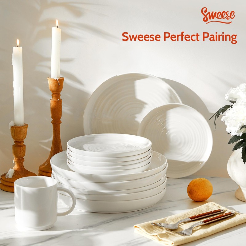Sweese Porcelain Dinner Plates Set of 6, 10.5 Inch Dish
