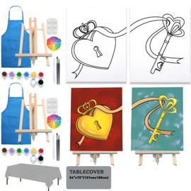 VALLSIP 2 Pack Paint and Sip Canvas Painting Kit Pre Drawn Canvas for Painting for Adults Stretched Canvas Couples Games Date Night Paint Party Anniversary Valentines Day