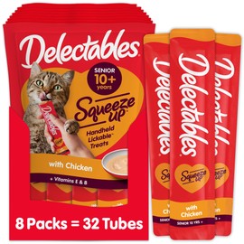 Hartz Delectables Squeeze Up Interactive Lickable Wet Cat Treats for Adult & Senior Cats, Senior Chicken, 32 Count