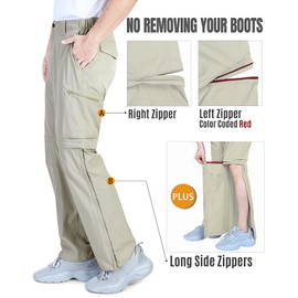 Outdoor Ventures Mens Hiking Pants Lightweight Quick Dry Convertible Pants, Stretch Zip-Off Cargo Pants for Travel Fishing Beige