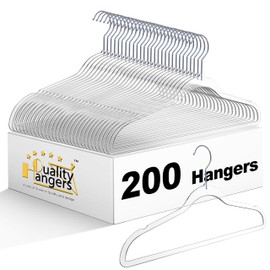 Quality Hangers Clear Plastic Hangers for Clothes | 200 Pack - Heavy Duty Hangers Space Saving Crystal Clear Acrylic Hangers | 360 Degree Swivel Hook and Notches | 17.5 Inch (Clear, 200)