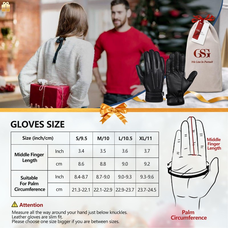 GSG SINCE 1998 Mens Genuine Leather Gloves Winter Driving Gloves