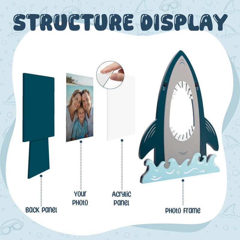 Shark Picture Frames 4x6, 2 Pack Ocean Room Decor for