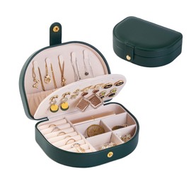 Small Travel Jewelry Box, Leather Waterproof Jewelry Case for Women, Removable Large Capacity Jewelry Organizer, Store Necklaces, Earrings, Rings, Gifts for Women and Girls,2 Layers ink green