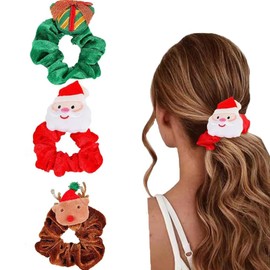 E EMZHOLE 3PCS Christmas Hair Scrunchies Velvet Christmas Hair Ties Elastic with Christmas tree Santa Claus Elk Hair Bands Hair Ties Xmas Ponytail Holders Hair Accessories for Women Girls (B)