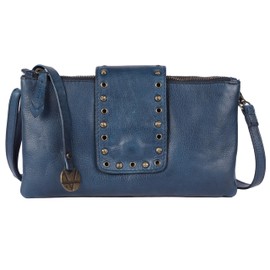 9.5 inch Genuine Italian Leather Boho Studded Crossbody Sling Bag - Stylish, Durable, & Perfect for Everyday Use for women (Navy)