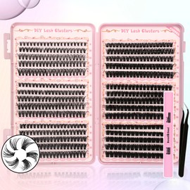 Gmagictobo DIY Lash Clusters Kit Fluffy Volume Lash Clusters Thick Eyelash Extension Kit Individual Lashes Thin Band Lashes Cluster Lash Bond and Seal Lash Tweezers