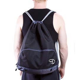 Joggaboms Gym Bag - Swim Bag - Drawstring Backpack - Waterproof - Strong stitching and thick cords - Handy zipped wet pocket and shoe compartment - Suitable for Adults and Kids (Black)