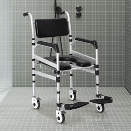 Houseables Shower Chair with Wheels, Shower Wheelchair, Rolling Shower Chair, Shower Commode Wheelchair, Bedside Toilet Chair for Elderly, Handicap Shower Chair with Wheels, Height Adjustable