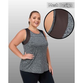 MTICFMY Plus Size Workout Tank Tops for Women Loose Fit, Athletic Sleeveless Shirts with Mesh, Long Black Summer Yoga Tunic Gym Clothes 5X