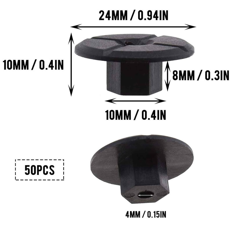50x Plastic Unthreaded Nylon Nut Clips 4mm hole large 24mm