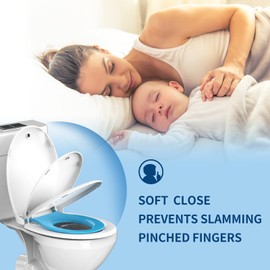 Round Toilet Seat 16.5'' with Toddler Seat Built in, Potty Training Toilet Seat Round Fits Both Adult and Child, Slow Close With Magnets- Round,No Slapping,Easy Installation,Safe PP Material,Blue