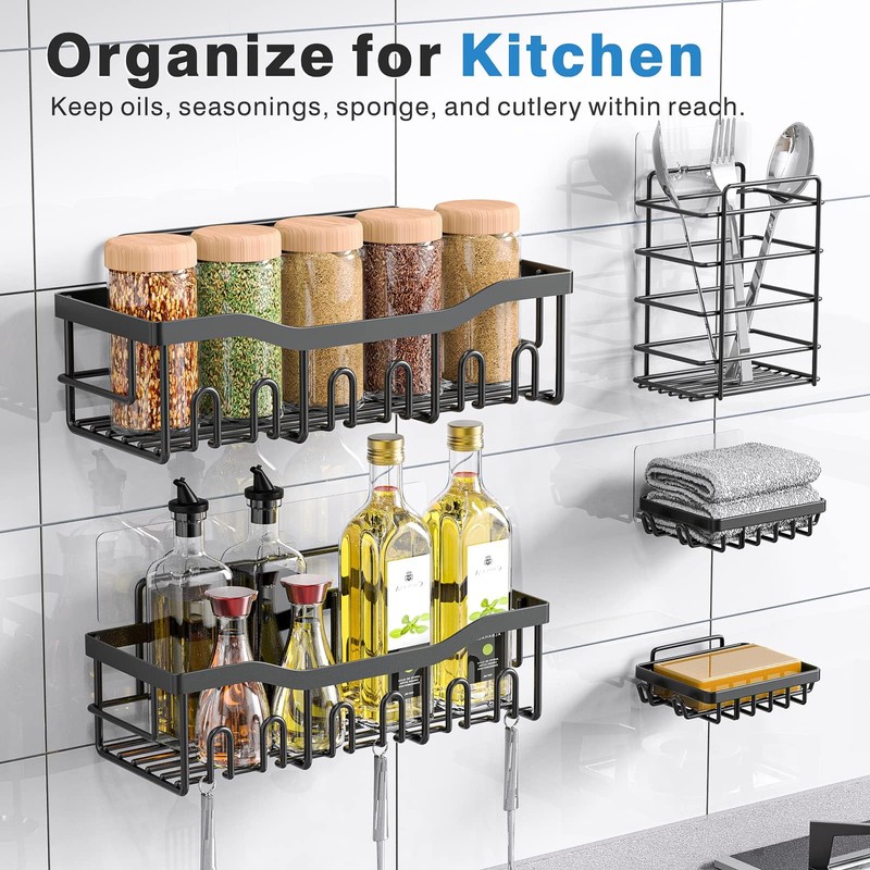 EUDELE Adhesive Shower Caddy, 5 Pack Rustproof Stainless Steel Bath