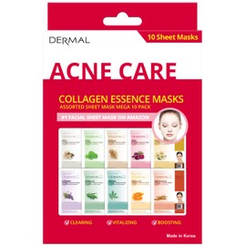 DERMAL Cuidado Del Acné Máscaras De Esencia De Colágeno Mascarilla De Hoja Surtida Mega Paquete De 10 - La Colección Ultimate Supreme Para Cada Condición De La Piel Día A Día Preocup