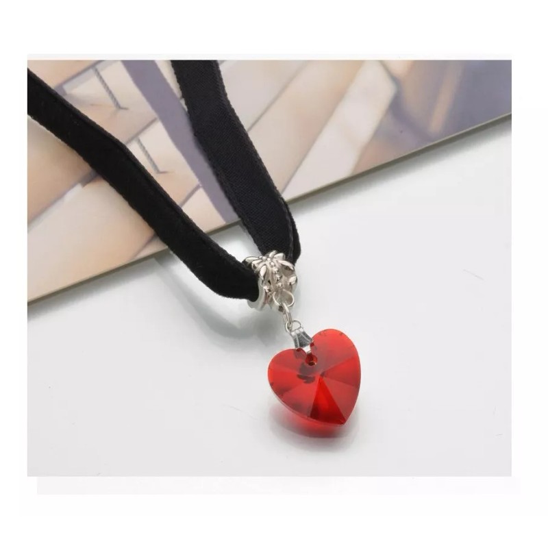 Launers Gargantilla Choker Terciopelo Negro Corazón De Cristal 4pzas